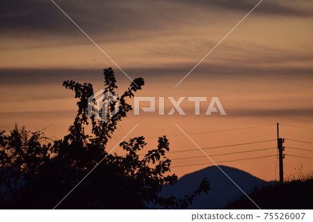 夕陽染上的天空和輪廓 75526007