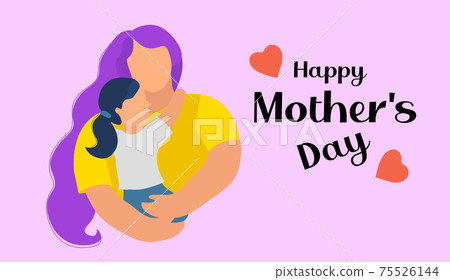 Happy mother's day. Child daughter and mom hug.... - Stock Illustration