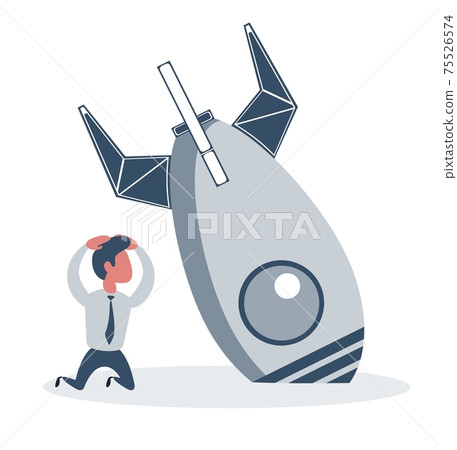 Businessman and rocket crashed. Business failure, the rocket fall down. 75526574