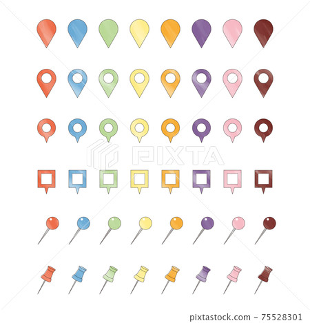 Watercolor style pastel color map pin set - Stock Illustration ...