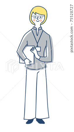 Business woman with an ID card holder on her chest 75528727