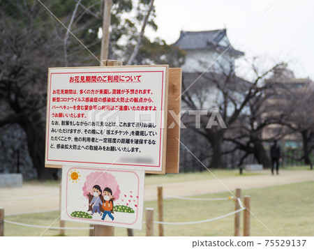 Cherry-blossom viewing new corona caution sign Cherry-blossom viewing new corona caution sign 75529137