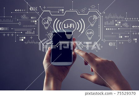 LiFi theme with person holding a smartphone 75529370