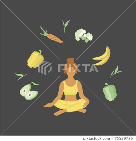 Concept of yoga lifestile, proper nutrition, healthy lifestyle Concept of yoga lifestile, proper nutrition, healthy lifestyle 75529789