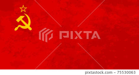 Soviet sickle and hammer symbol on red, communist USSR flag true proportions 75530063