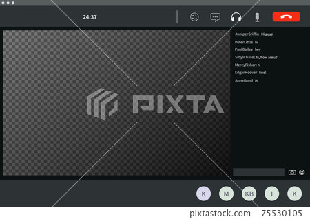 Screen template of video conference, modern software for virtual meetings, remote work or lections on transparent background Screen template of video conference, modern software for virtual meetings, remote work or lections on transparent background 75530105