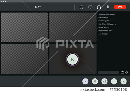 Screen template of video conference for four persons, modern software for virtual meetings, remote work or lections on transparent Screen template of video conference for four persons, modern software for virtual meetings, remote work or lections on transparent 75530108