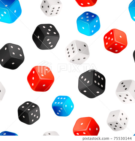 Lot of realistic casino dices, bright seamless pattern on white Lot of realistic casino dices, bright seamless pattern on white 75530144