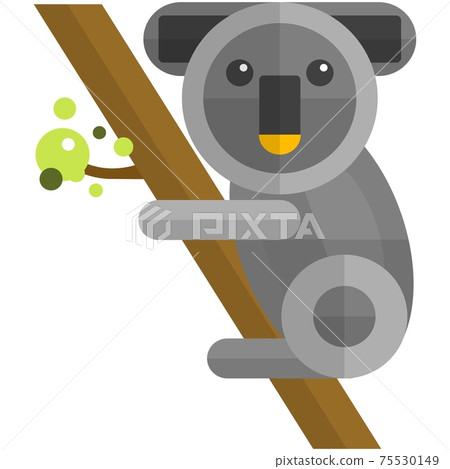 Cute koala bear on tree flat vector illustration - Stock Illustration ...