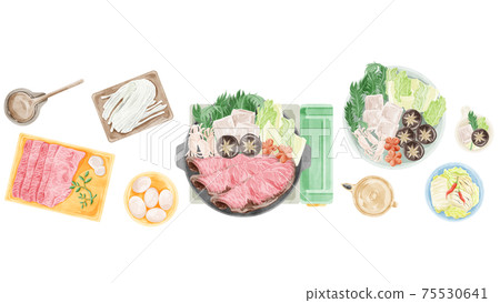 日本壽喜燒水彩風格手寫插圖 75530641