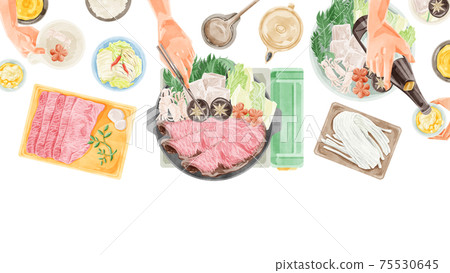 壽喜燒派對餐風景水彩風格插畫 75530645