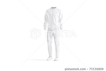 Blank white sport tracksuit with bomber, pants and sneakers mockup 75530809