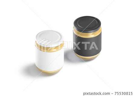 Blank glass jar, black and white label, peanut butter mockup Blank glass jar, black and white label, peanut butter mockup 75530815