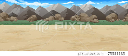 Wasteland soil road and rocky mountain landscape illustration_side-scrolling game background_seamless Wasteland soil road and rocky mountain landscape illustration_side-scrolling game background_seamless 75531185