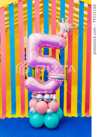 composition of balloons for a children birthday. number five. composition of balloons for a children birthday. number five. 75531188
