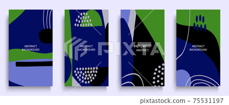 Social media stories and post creative art concept for web, graphic design. Geometric doodle minimalist pattern abstract background. Modern poster template vector illustration set. Trendy neon color 75531197