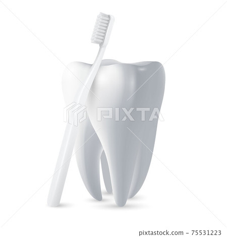 Vector 3d Realistic Toothbrush and Tooth Closeup Isolated on White Background. Medical Dentist Illustration. Design Template, Clipart, Mockup. Dental Health Concept Vector 3d Realistic Toothbrush and Tooth Closeup Isolated on White Background. Medical Dentist Illustration. Design Template, Clipart, Mockup. Dental Health Concept 75531223
