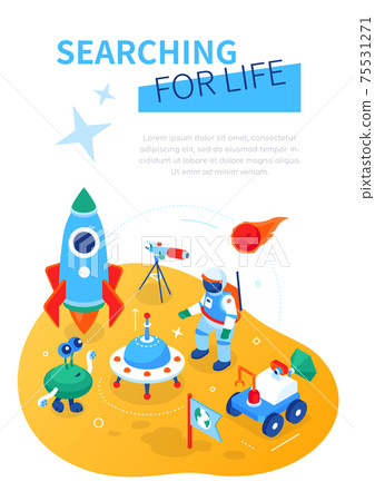 Searching for life - modern colorful isometric web banner Searching for life - modern colorful isometric web banner 75531271