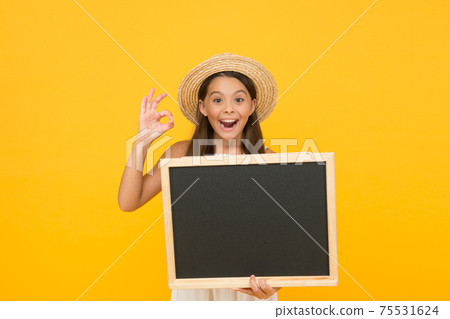 Publicity and education. Happy child give ok sign. Little Publicity and education. Happy child give ok sign. Little 75531624