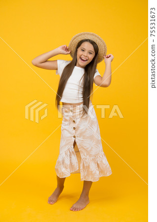 carefree and happy kid barefoot. summer beach fashion. carefree and happy kid barefoot. summer beach fashion. 75531673