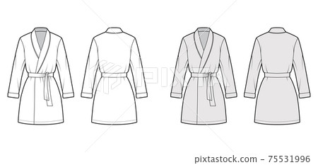 Bathrobe Dressing gown technical fashion illustration with wrap opening, mini length, oversized, tie, long sleeves Bathrobe Dressing gown technical fashion illustration with wrap opening, mini length, oversized, tie, long sleeves 75531996