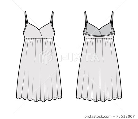 Babydoll dress Sleepwear Pajama technical fashion illustration with mini length, oversized, adjustable shoulder straps 75532007