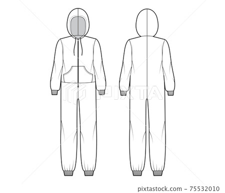 Onesie overall jumpsuit sleepwear technical fashion illustration with full length, hood, zipper closure, kangaroo pouch Onesie overall jumpsuit sleepwear technical fashion illustration with full length, hood, zipper closure, kangaroo pouch 75532010