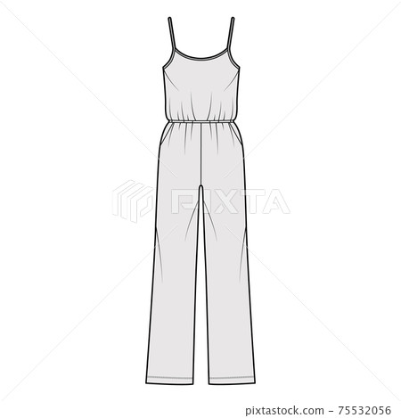 Camisole jumpsuit Dungaree overall technical fashion illustration with full length, normal elastic waist, oversized 75532056