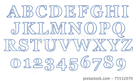 一套藍色符號和大寫字母（邊框） 75532070