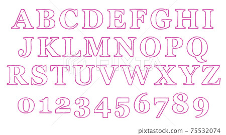 Set of pink symbols and uppercase alphabets (border) Set of pink symbols and uppercase alphabets (border) 75532074