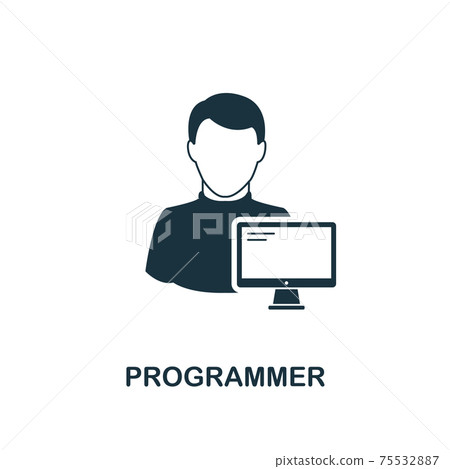 Programmer icon. Monochrome style design from professions icon collection. UI. Pixel perfect simple pictogram programmer icon. Web design, apps, software, print usage. 75532887