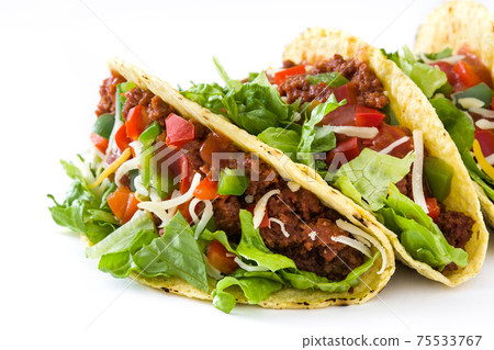 Traditional Mexican tacos with meat and vegetables Traditional Mexican tacos with meat and vegetables 75533767
