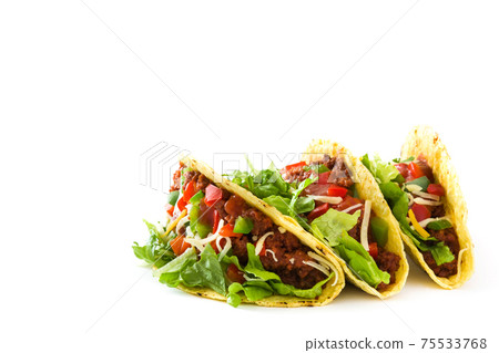 Traditional Mexican tacos with meat and vegetables. Copy space Traditional Mexican tacos with meat and vegetables. Copy space 75533768