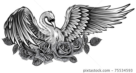 monochromatic Fashion vector illustration with bird. Be swan not duck, beauty concept monochromatic Fashion vector illustration with bird. Be swan not duck, beauty concept 75534593