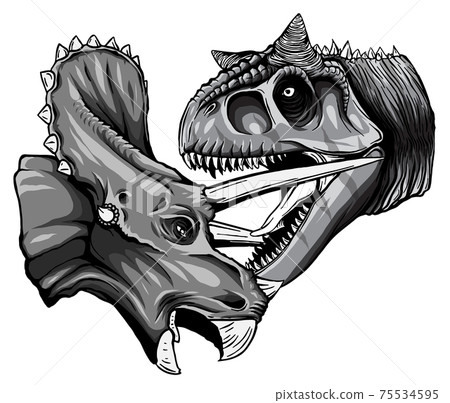 monochromatic Vector tracing of dinosaur Tyrannosaurus is fighting Triceratops in watercolor style monochromatic Vector tracing of dinosaur Tyrannosaurus is fighting Triceratops in watercolor style 75534595