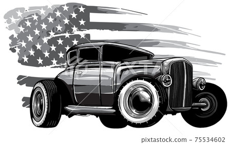 monochromatic vector graphic design of an American muscle car 75534602