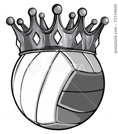 monochromatic Volleyball ball with royal crown. King of sport. Isolated on white. T monochromatic Volleyball ball with royal crown. King of sport. Isolated on white. T 75534609