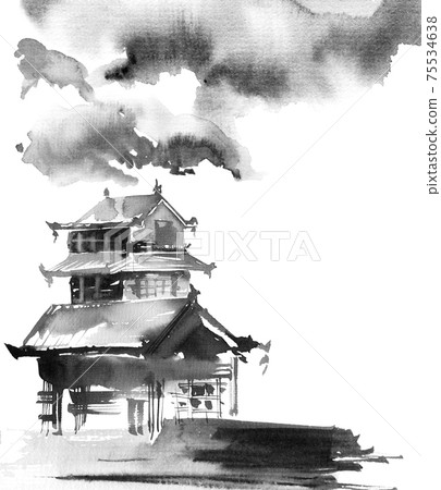 Japanese building and cloudy sky Japanese building and cloudy sky 75534638