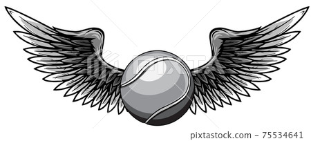 monochromatic Realistic tennis ball with raised up white wings emblem vector monochromatic Realistic tennis ball with raised up white wings emblem vector 75534641