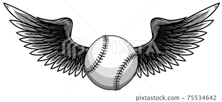 monochromatic vector illustratio of Baseball ball with wings monochromatic vector illustratio of Baseball ball with wings 75534642