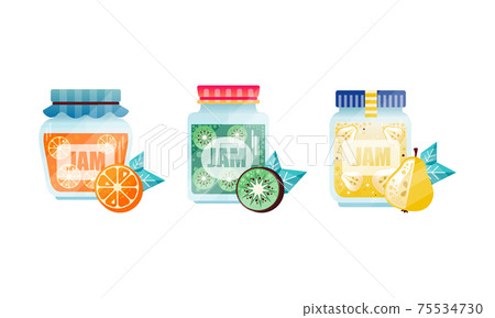 Jam or Marmalade as Fruit Preserve in Glass Jar Vector Set Jam or Marmalade as Fruit Preserve in Glass Jar Vector Set 75534730