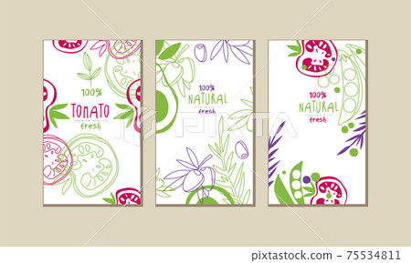 Cover Template with Natural and Organic Fruits and Vegetables Vector Set 75534811