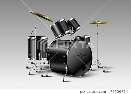 Realistic drum kit. Vector. Realistic drum kit. Vector. 75536714
