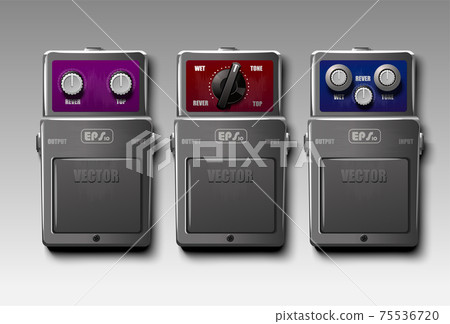 Realistic guitar effects pedals. Vector. Realistic guitar effects pedals. Vector. 75536720