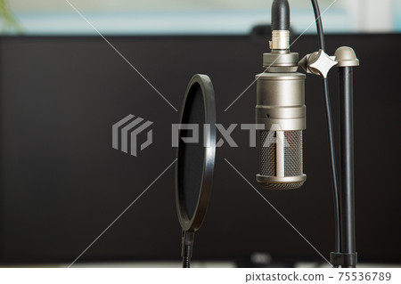 Closeup of a professional microphone for recording quality sound Closeup of a professional microphone for recording quality sound 75536789