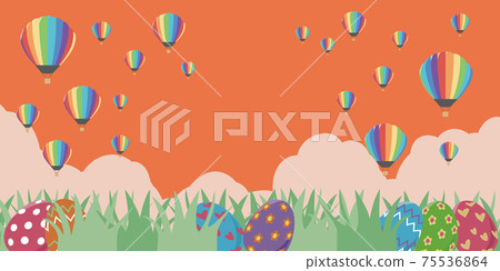 Egg hunt grassland evening sky balloon Egg hunt grassland evening sky balloon 75536864