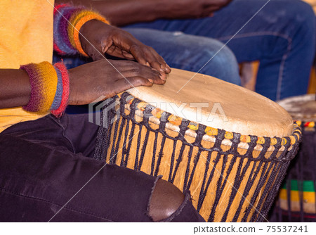 Close up of an African djembe drummer 75537241