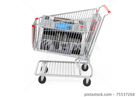 Shopping cart with banknote counter. 3D rendering Shopping cart with banknote counter. 3D rendering 75537268