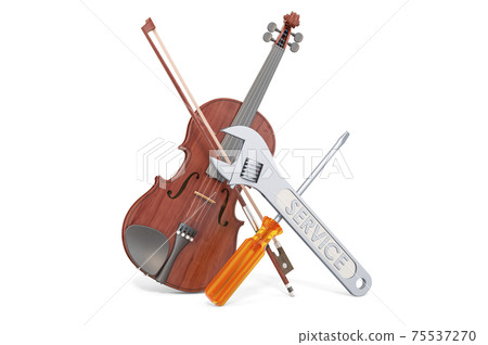 Service and repair of violin, 3D rendering 75537270