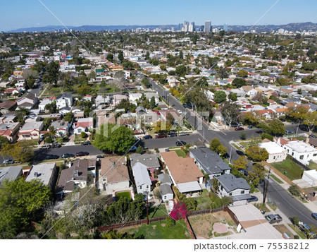 Aerial view above Reynier Village neighborhood in West Los Angeles 75538212